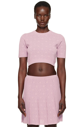 Pink Cropped Monogram 72 Jacquard Sweater