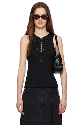 Black Slim Fit Laces Detail 4G Tank Top