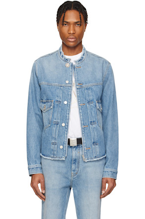 Blue Reworked Biker Denim Jacket