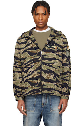 Black & Khaki Camo Print Windbreaker Jacket
