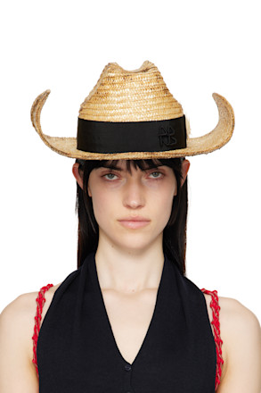 Beige Wheat Spikes Embellished 'Sunburnt' Cowboy Beach Hat