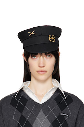 Black Embellished Baker Boy Cap