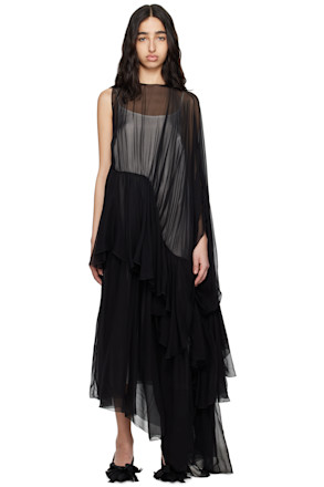 Black & White Extended Ruffle Maxi Dress