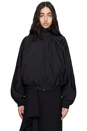 Black Gathered Neck Track Jacket