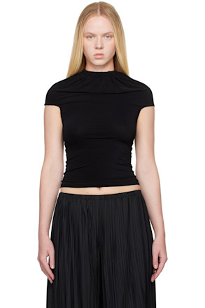 Black Gathered Neck Tank Top