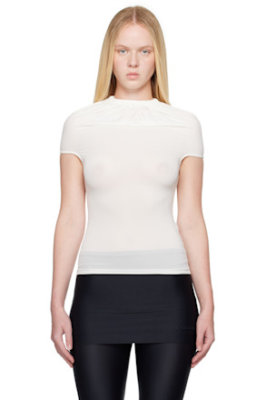 White Gathered Neck Tank Top