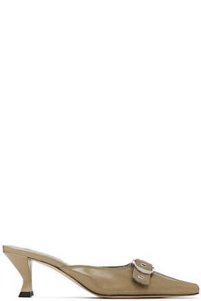 Taupe Evelyn Glossed Nappa Leather Heels