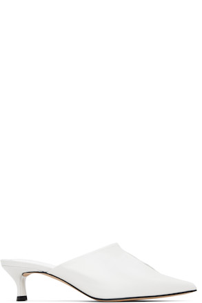White Luciana Creased Calf Leather Heels