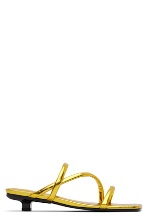 Gold Morena Eel Embossed Metallic Leather Heeled Sandals