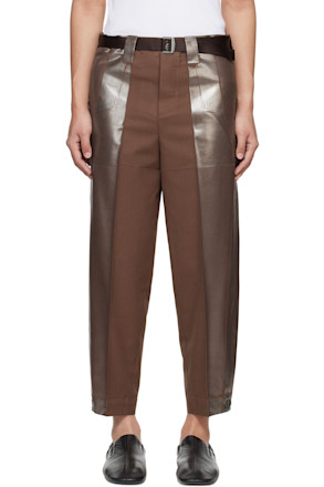 Brown Tucked Foil Trousers