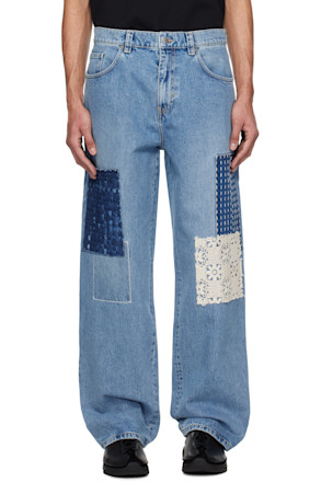 Blue Patchwork Relaxed Jeans