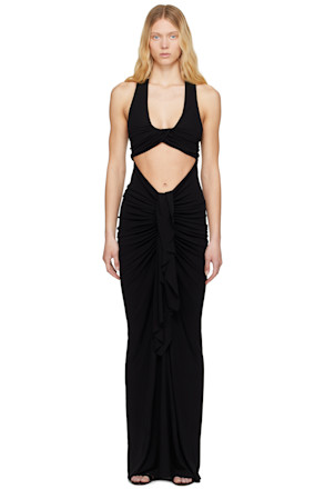 Black Vivenda Drape Front Maxi Dress