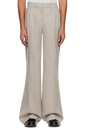 Beige Wide Leg Tailored Trousers