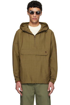 Brown Silk Checkered Anorak