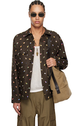 Brown Embroidered Linen Chore Jacket