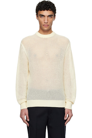 Off-White Cotton Mesh Knitted Sweater