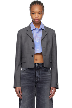 Gray Single-Breasted Crop Blazer