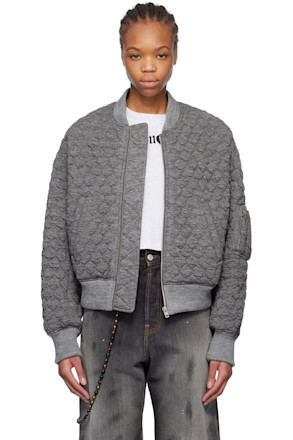 Gray Quilted Bomber Jacket