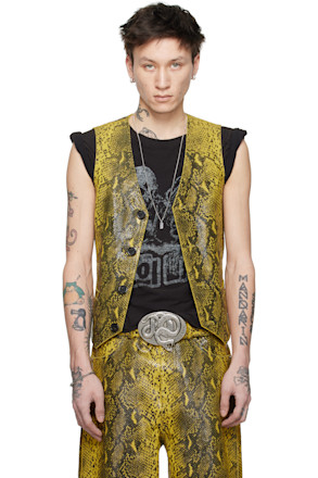 Black & Yellow 'Year of the Snake' Embossed Leather Vest
