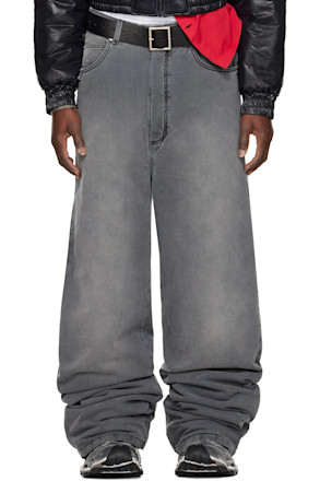 Gray Wadded Stack Jeans