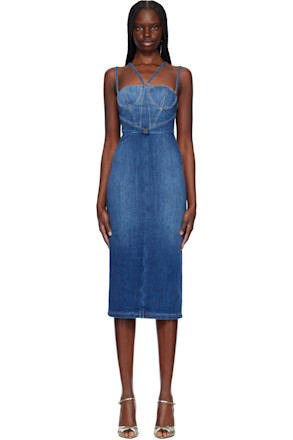 Blue Gaelle Corset Denim Midi Dress