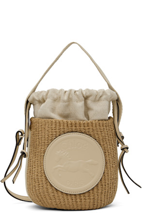 Beige Small Horse Medal Basket Bag
