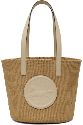 Beige & Off-White Large Horse Medal Basket Tote