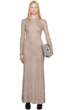 Beige Sequin Maxi Dress