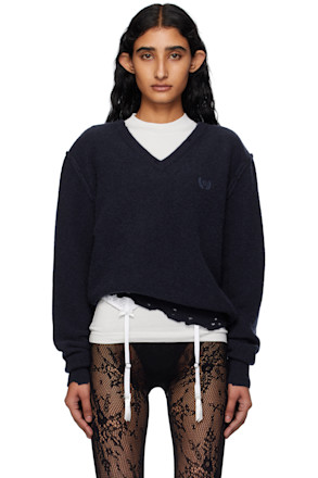 Navy Laurel Classic Inside-Out V-Neck Sweater