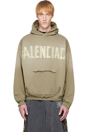 Green Tape Type Ripped Pocket Hoodie