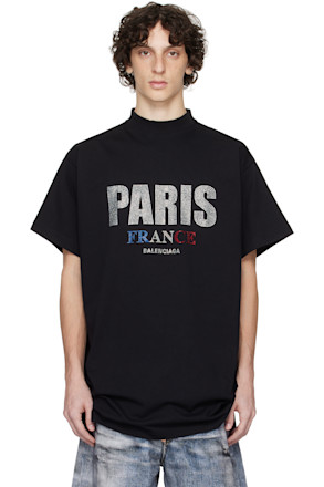 Black 'Paris' Strass Vintage Jersey Oversized T-shirt