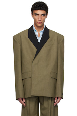 Khaki Contrasted Collar Tailored Blazer
