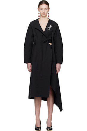Black Cotton Wrap Midi Dress