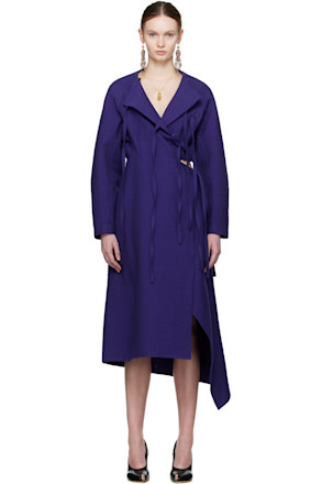 Purple Cotton Wrap Midi Dress