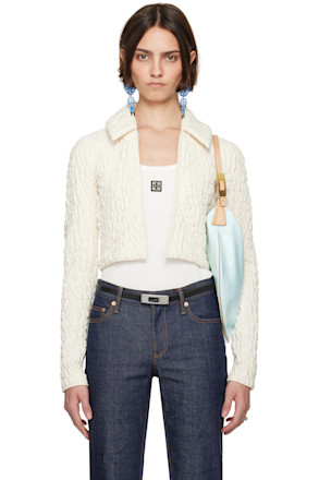 White Cropped Wool Silk Jacket