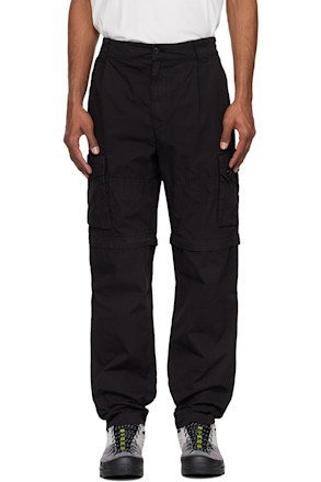 Black Microreps Loose Patch Pocket Cargo Pants