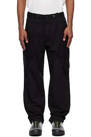 Black Cotton Gabardine Loose Cargo Pants