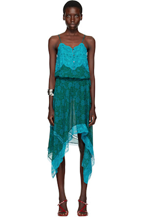 Blue Asymmetrical Slip Midi Dress