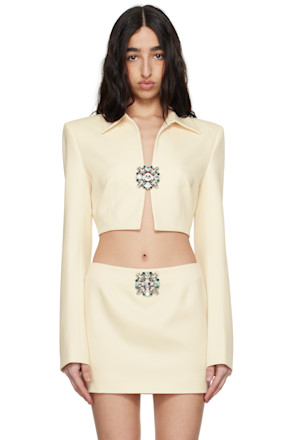 Off-White Crystal Brooch Cropped Jacket