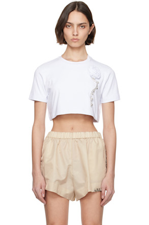 White Crystal Rosette Cropped T-shirt