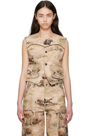 Beige Cowboy Printed Vest