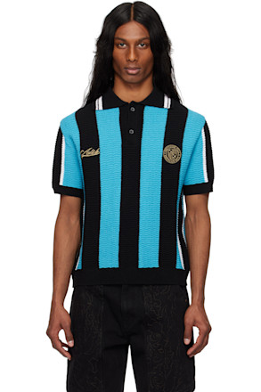 Black & Blue Stripe Soccer Sweater Polo