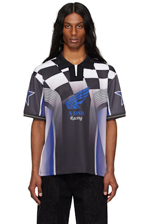 Blue & Black Checkerboard Racing Polo