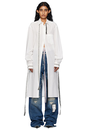 White Gabi Long Draped Ribbons Shirt