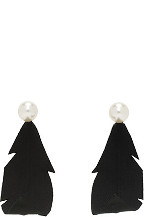 Silver & Black Fabric Feather Earrings