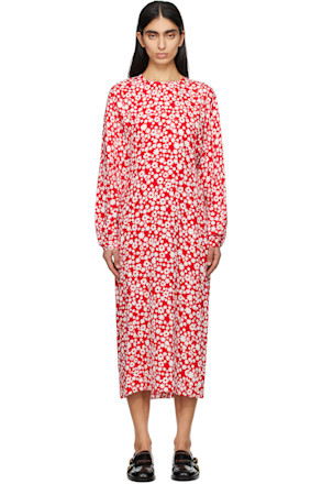 Red Pop Fields Midi Dress