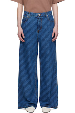 Blue Wide Leg Diagonal Stripe Jeans