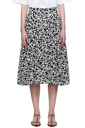 Black Poplin Pop Fields Midi Skirt