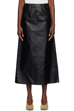 Black A-Line Leather Maxi Skirt