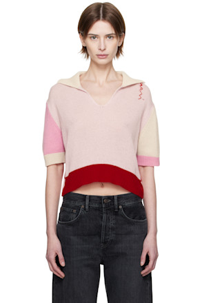 Pink & Red Cashmere Colour Block Polo